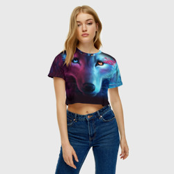 Женская футболка Crop-top 3D Neon wolf неоновый волк - фото 2