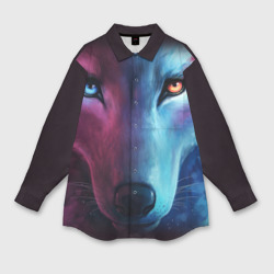 Женская рубашка oversize 3D Neon wolf неоновый волк