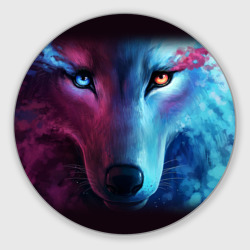 Круглый коврик для мышки Neon wolf неоновый волк
