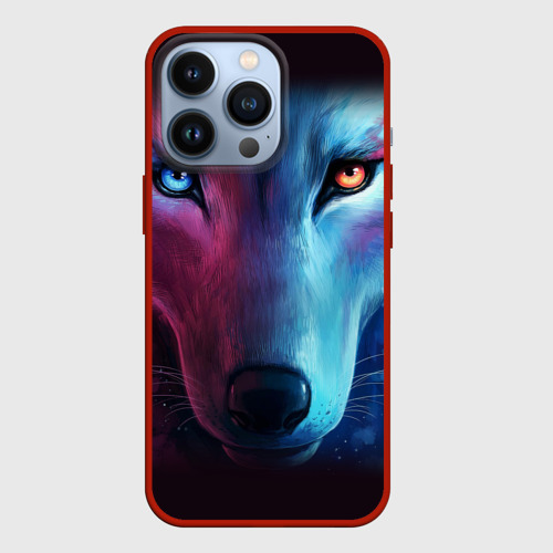 Чехол для iPhone 13 Pro Neon wolf неоновый волк, цвет красный