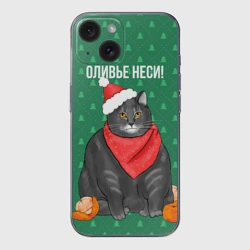 Чехол для iPhone 15 силиконовый с защитой камеры Кот хочет кушот