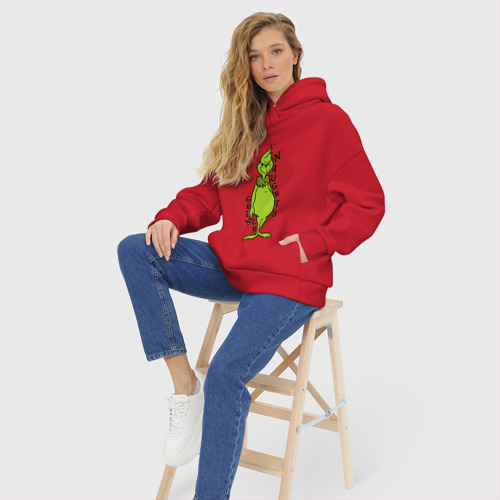 Женское худи Oversize хлопок Naughty Grinch, цвет красный - фото 7