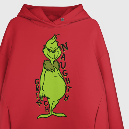 Женское худи Oversize хлопок Naughty Grinch, цвет красный - фото 3