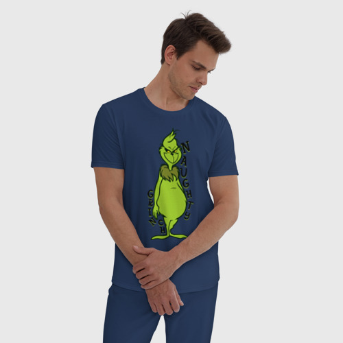 Мужская пижама хлопок Naughty Grinch, цвет темно-синий - фото 3
