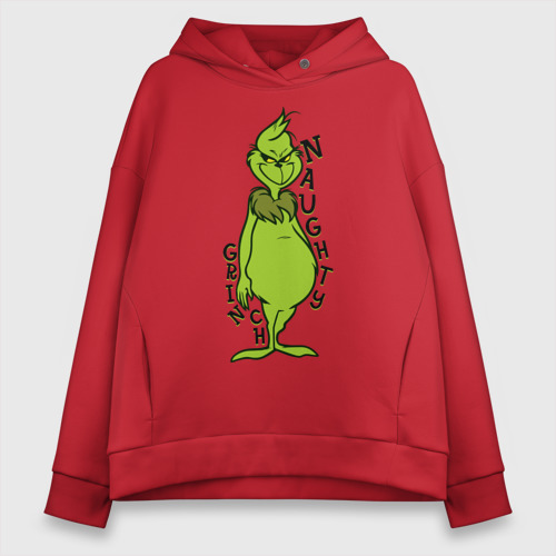 Женское худи Oversize хлопок Naughty Grinch, цвет красный