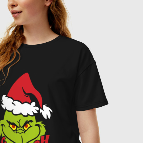 Женская футболка хлопок Oversize Cristmas Grinch, цвет черный - фото 3