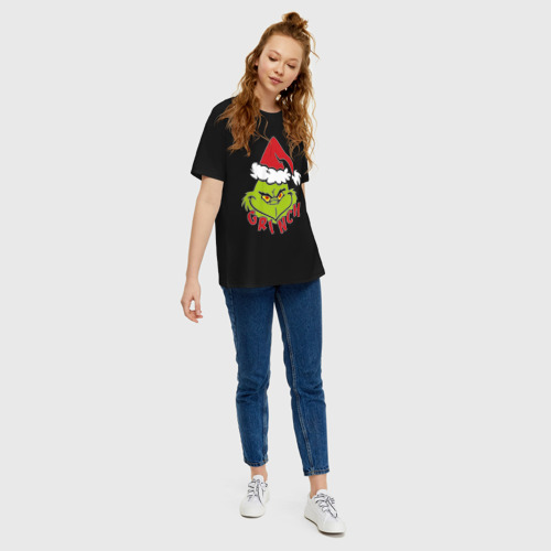 Женская футболка хлопок Oversize Cristmas Grinch, цвет черный - фото 5