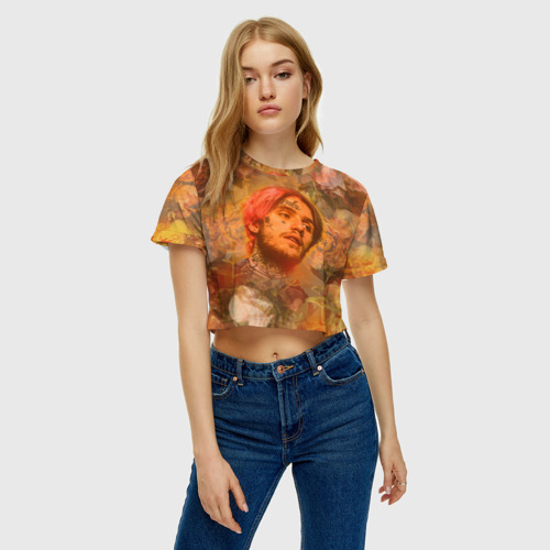 Женская футболка Crop-top 3D Lil Peep rose, цвет 3D печать - фото 3