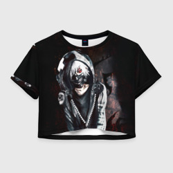 Женская футболка Crop-top 3D Ken Kaneki в капюшоне