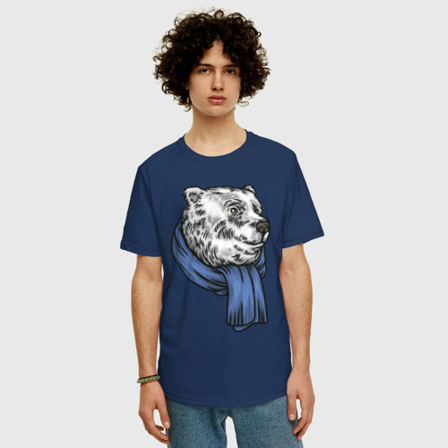 Мужская футболка хлопок Oversize Медведь, цвет темно-синий - фото 3