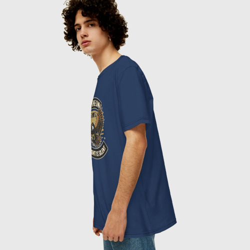 Мужская футболка хлопок Oversize Сова, цвет темно-синий - фото 5