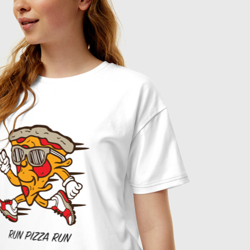 Женская футболка хлопок Oversize Run Pizza Run, цвет белый - фото 3