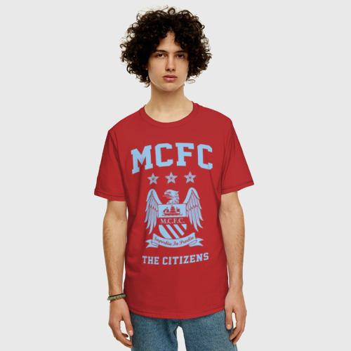 Мужская футболка хлопок Oversize с принтом Манчестер Сити, фото на моделе #1