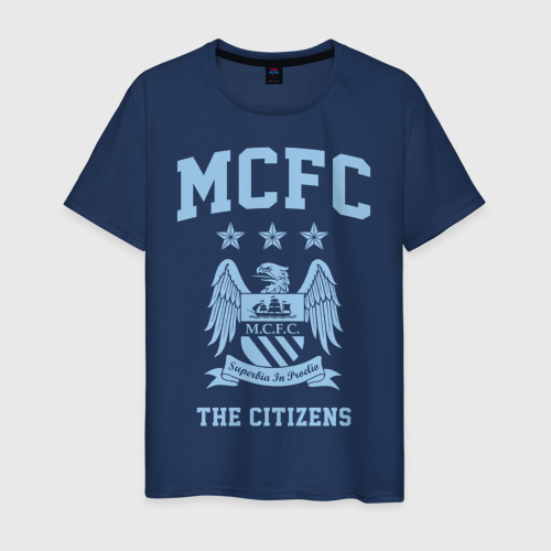 Мужская футболка хлопок Манчестер Сити, цвет темно-синий