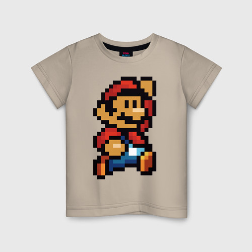 Детская футболка хлопок Супер Марио ретро пиксельный, цвет миндальный