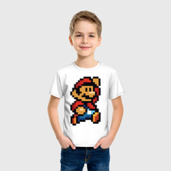 Футболка с принтом Супер Марио ретро пиксельный для ребенка, вид на модели спереди №2. Цвет основы: белый