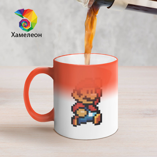 Кружка хамелеон Супер Марио ретро пиксельный, цвет белый + красный - фото 5