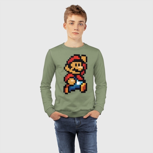 Детский свитшот хлопок Супер Марио ретро пиксельный, цвет авокадо - фото 7