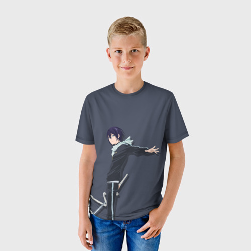 Детская футболка 3D с принтом Ято с мечом, фото на моделе #1