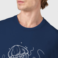 Футболка с принтом Белая медуза векторный рисунок для мужчины, вид на модели спереди №4. Цвет основы: темно-синий