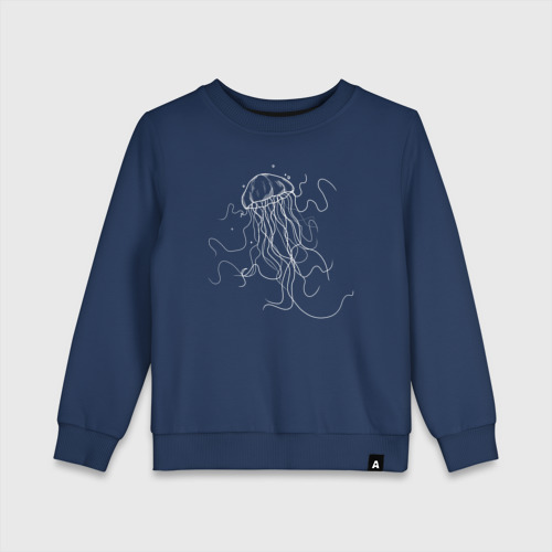 Детский свитшот хлопок Белая медуза векторный рисунок, цвет темно-синий