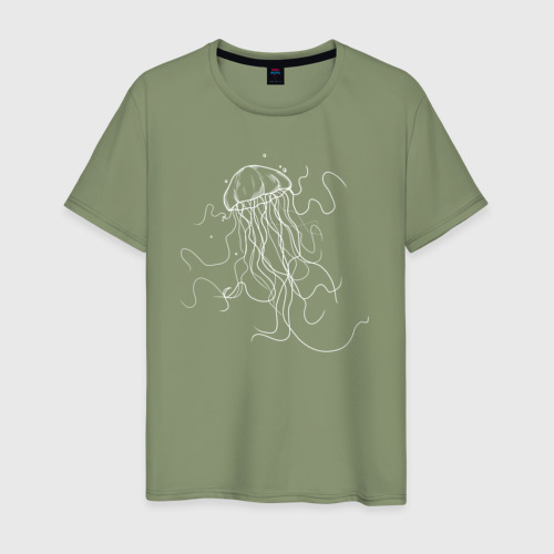 Мужская футболка хлопок Белая медуза векторный рисунок, цвет авокадо