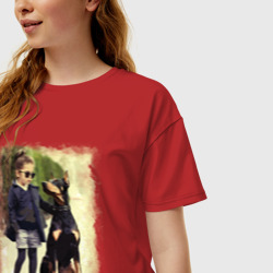 Женская футболка хлопок Oversize Девочка и доберман - фото 2