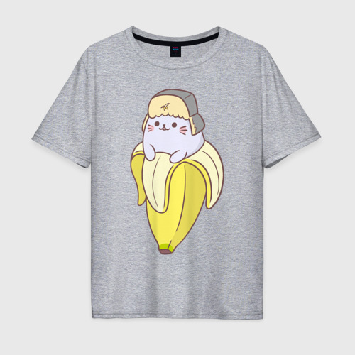 Мужская футболка хлопок Oversize с принтом Бананька котик в шапочке, вид спереди #2
