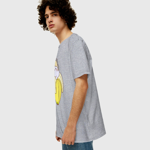 Мужская футболка хлопок Oversize с принтом Бананька котик в шапочке, вид сбоку #3