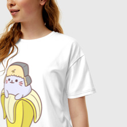 Женская футболка хлопок Oversize Бананька котик в шапочке - фото 2