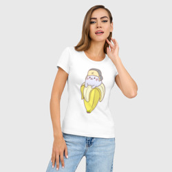 Женская футболка хлопок Slim Бананька котик в шапочке - фото 2