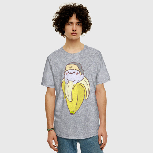 Мужская футболка хлопок Oversize с принтом Бананька котик в шапочке, фото на моделе #1