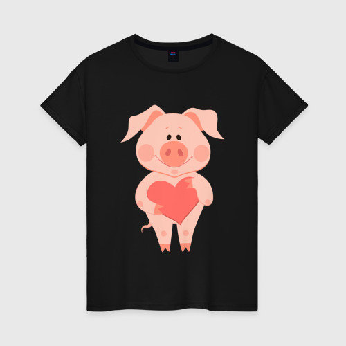 Женская футболка хлопок Love Pig, цвет черный