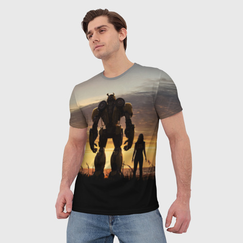 Мужская футболка 3D Бамблби и Чарли на закате, цвет 3D печать - фото 3