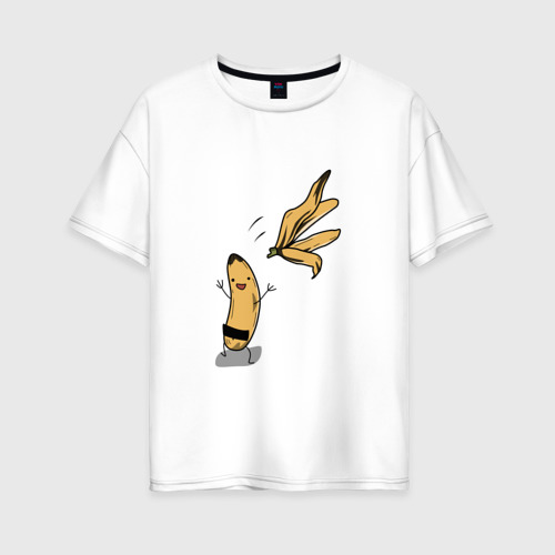 Женская футболка из хлопка оверсайз с принтом Банана, вид спереди №1