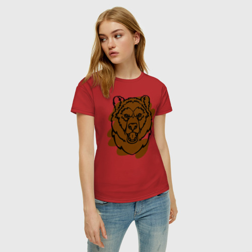 Женская футболка хлопок Медведь, цвет красный - фото 3