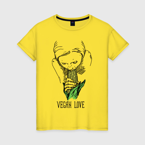 Женская футболка хлопок Vegan Love, цвет желтый