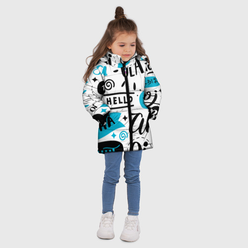 Зимняя куртка для девочек 3D с принтом Hello, вид сбоку #3
