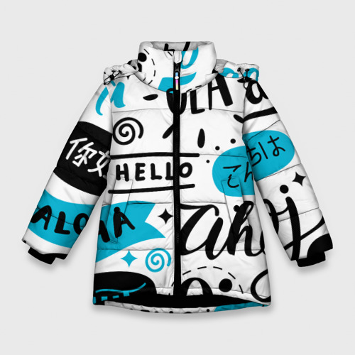 Зимняя куртка для девочек 3D с принтом Hello, вид спереди #2