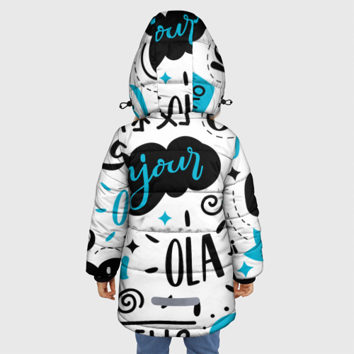 Зимняя куртка для девочек 3D с принтом Hello, вид сзади #2