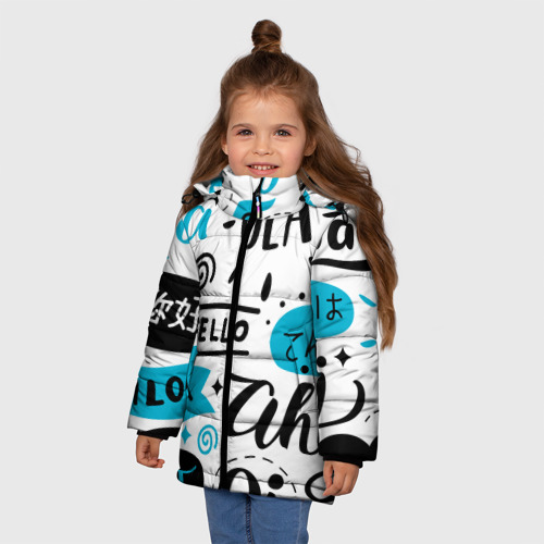Зимняя куртка для девочек 3D с принтом Hello, фото на моделе #1