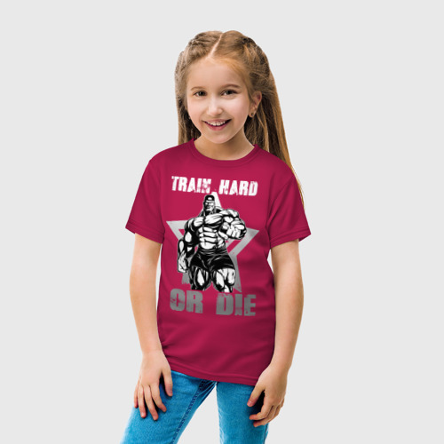Детская футболка хлопок Train hard or die, цвет маджента - фото 5
