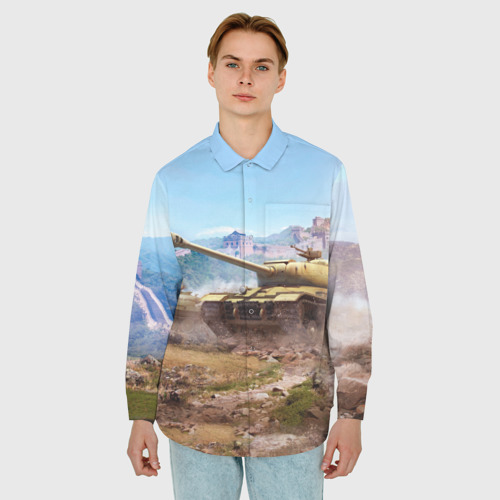 Мужская рубашка oversize 3D с принтом Танки, фото на моделе #1