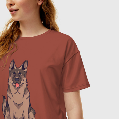 Женская футболка хлопок Oversize Овчарка, цвет кирпичный - фото 3