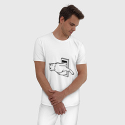 Пижама с принтом Толстый Кот для мужчины, вид на модели спереди №2. Цвет основы: белый