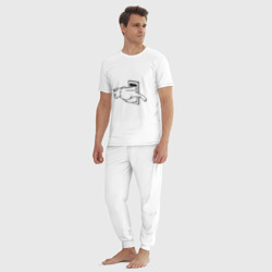 Пижама с принтом Толстый Кот для мужчины, вид на модели спереди №3. Цвет основы: белый