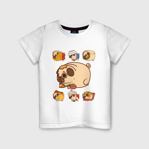 Детская футболка из хлопка с принтом Толстый Мопс, вид спереди №1
