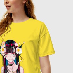 Женская футболка хлопок Oversize Девушка - сакура - фото 2