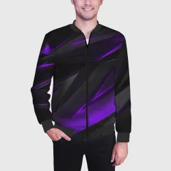 Мужской бомбер 3D Geometry stripes neon фиолетовые полосы - фото 2