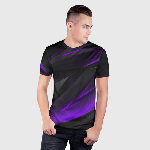 Мужская футболка 3D Slim Geometry stripes neon фиолетовые полосы, цвет 3D печать - фото 3